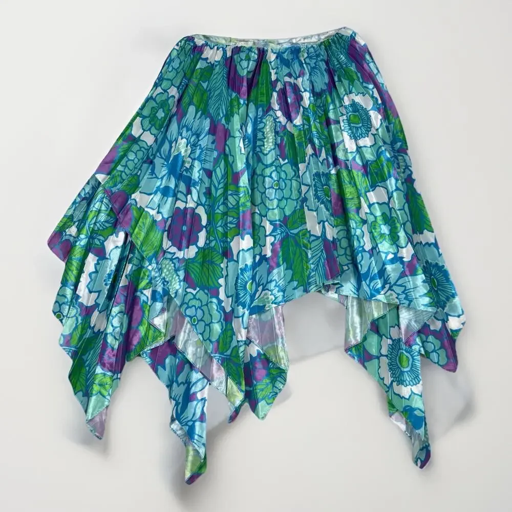 Richard Quinn Midi‎ Skirt Asymmetrical Floral Pleated Women's Size UK 8 US 4